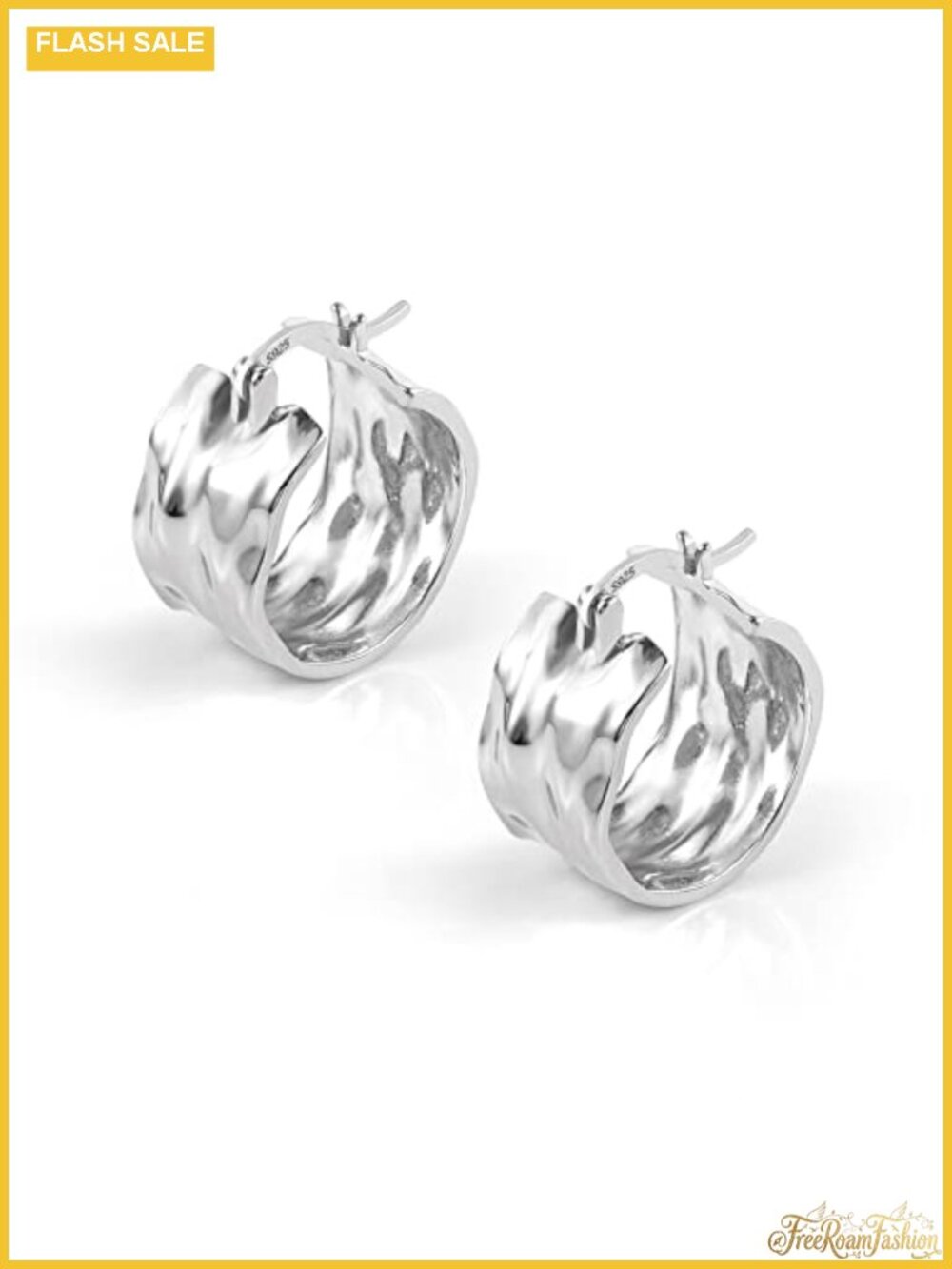 Silver Hammered Chunky Hoop Earrings, Lightweight Hypoallergenic, Everyday Wear